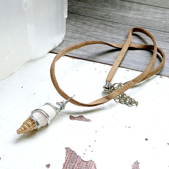 Gold Tip Seashell Necklace, Adjustable Vegan Shell Jewelry, 15-17" - Picture 2 of 3